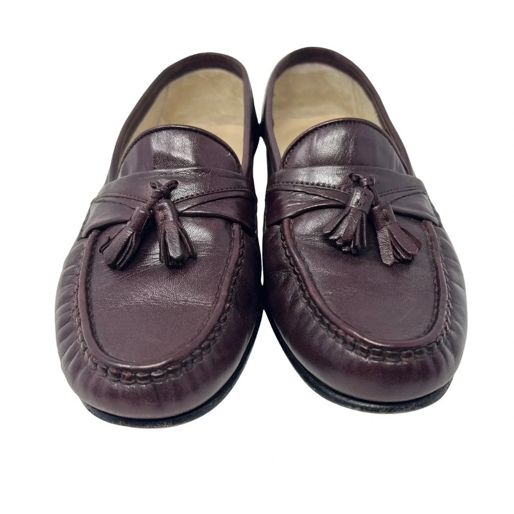 Vintage 80s Oleg Cassini Mens 7.5 W Burgundy Leather Tassel Loafers Italy